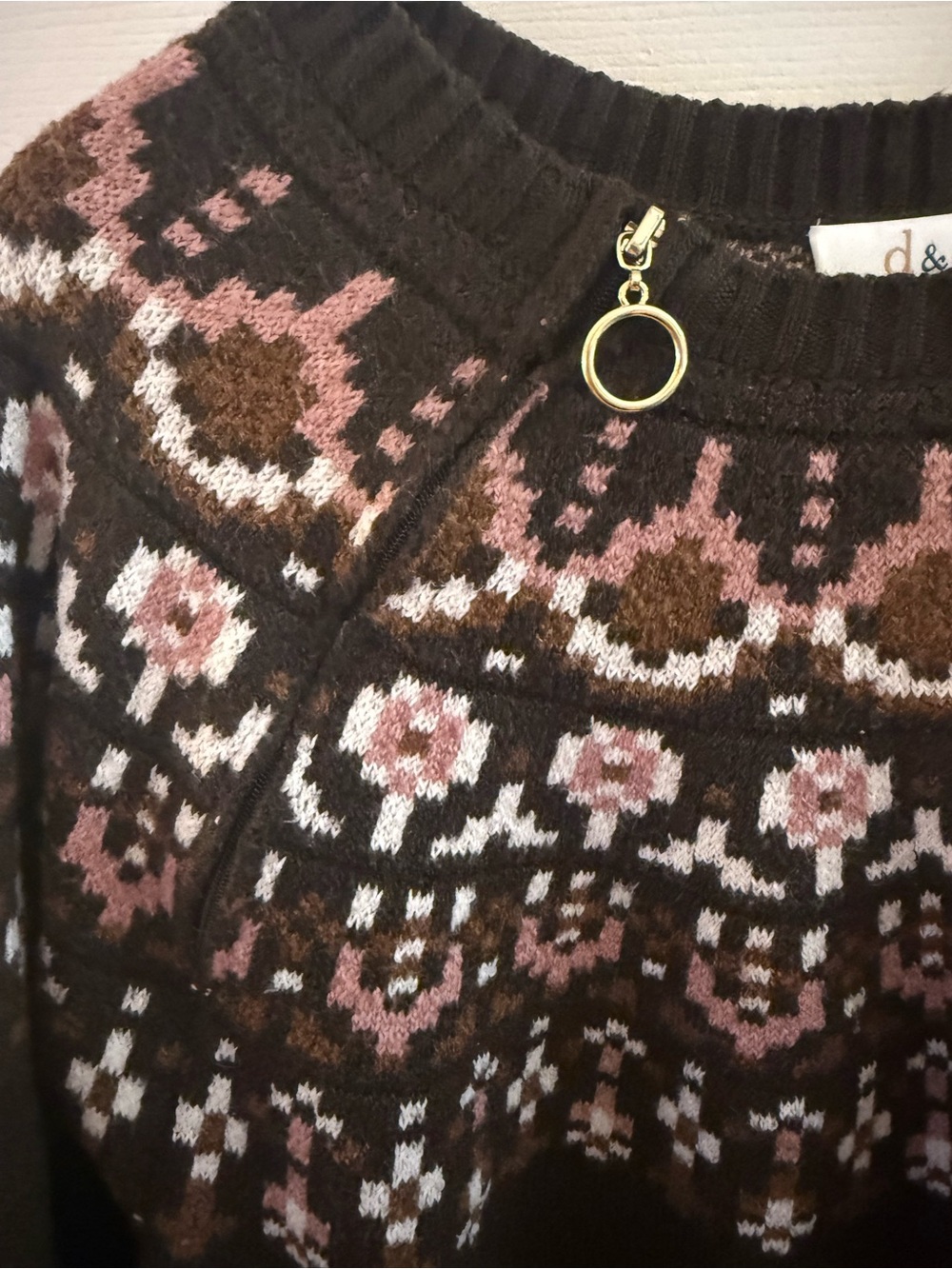 Adaptive d&co Heritage size 2X Fair Isle brown and pink Crewneck Sweater - Picture 2 of 6